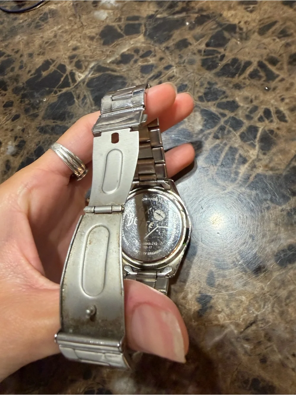 Betsey Johnson Silver Watch with Dog Face and Pink & Blue Accents